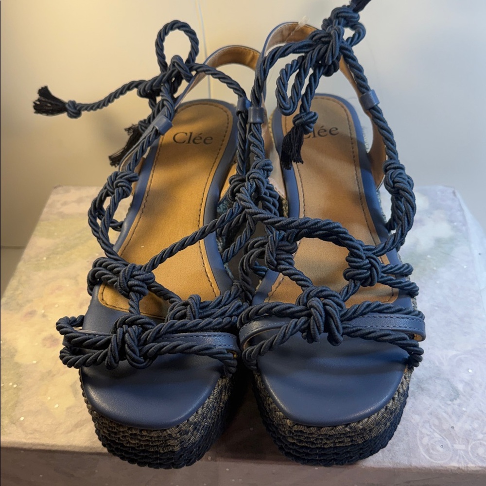 Knotted Rope Platform Sandals - Navy - Picture 2 of 3